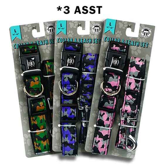 Dog Collar & Lead Set Camo 3ASST -Large