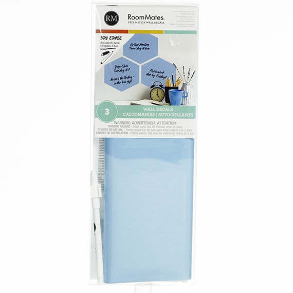 Blue Hexagon Dry Erase Peel & Stick Wall Decals 13x5in