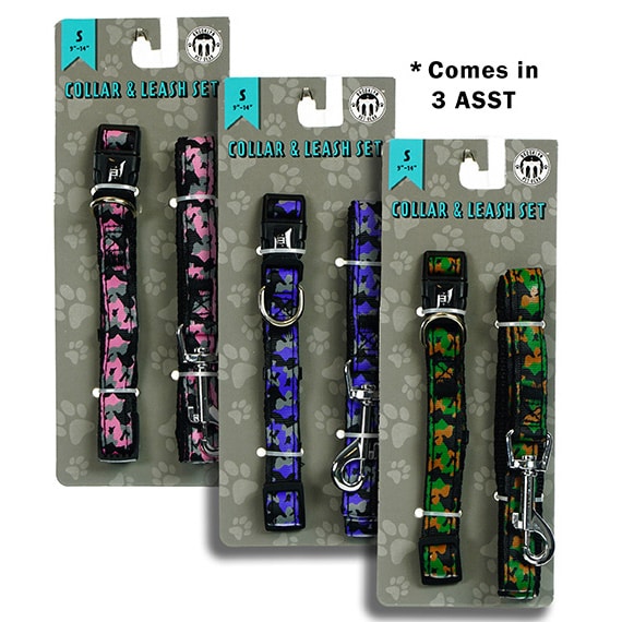 Dog Collar & Lead Set Camo 3ASST -Small