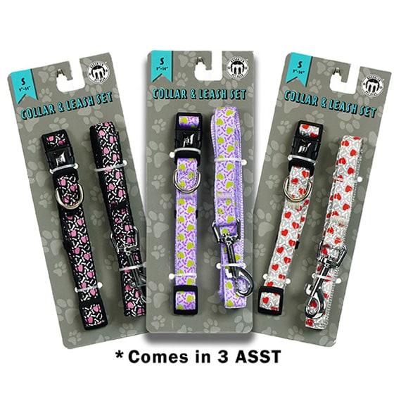 Dog Collar & Lead Set Heart 3ASST -Small