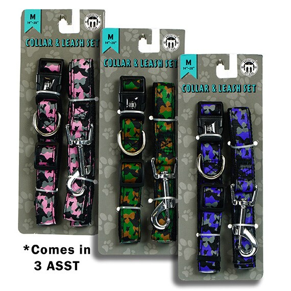 Dog Collar & Lead Set Camo 3ASST -Medium