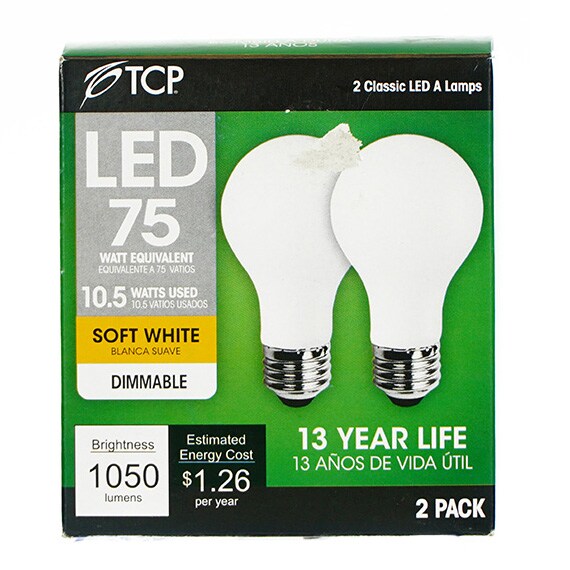 75W Equiv LED Bulb A19 Dimmable 2Pk Soft White UL CAN-US