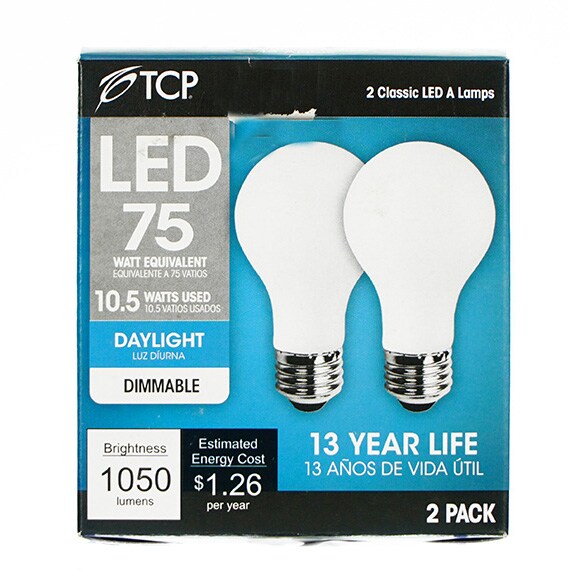75W Equiv LED Bulb A19 Dimmable Daylight 2Pk UL CAN-US