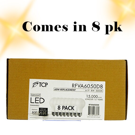 60W Equiv LED Bulb A19 Dimmable Daylight 8Pk UL CAN-US