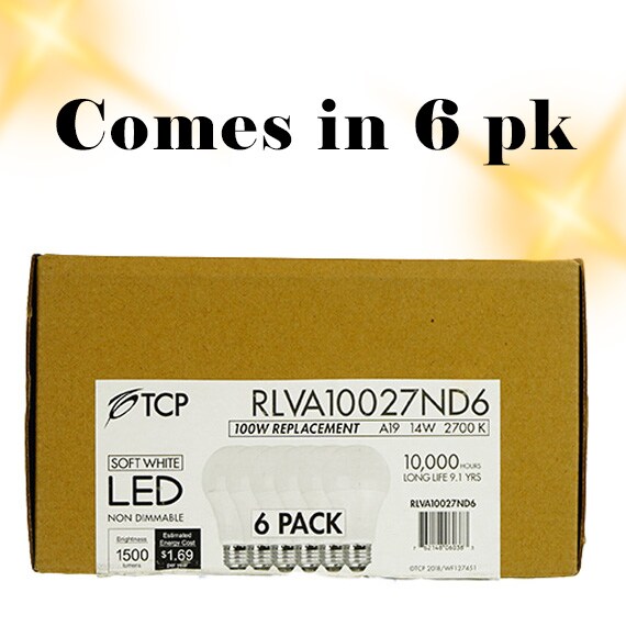 Led Bulb 100W Equiv A19 2700K Soft White 6Pk UL CAN-US CS PK 1