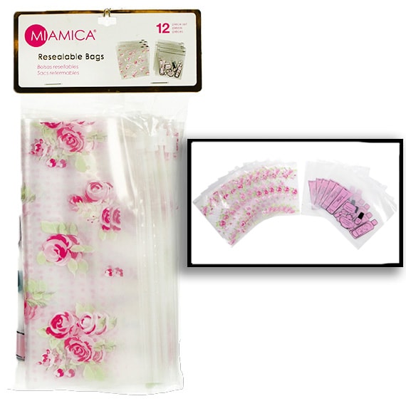 Pink Floral Reseal Bags 8in x 7.5in 12PC