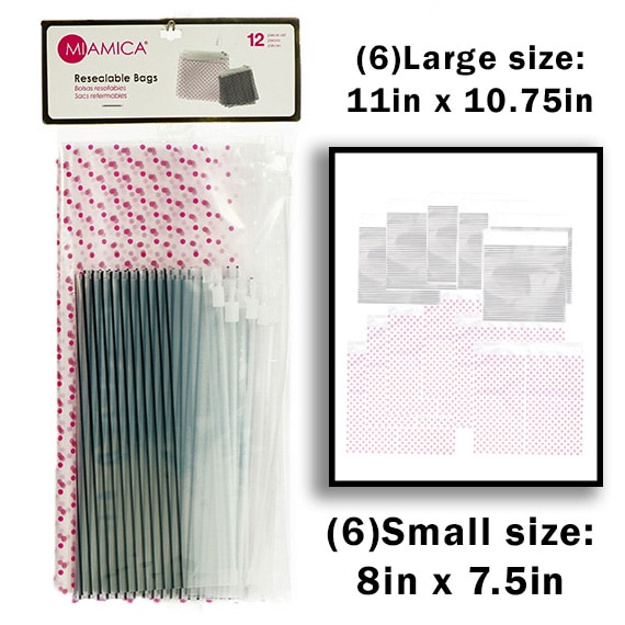 Fuchsia Dot-Stripe Reseal Bags 12PC