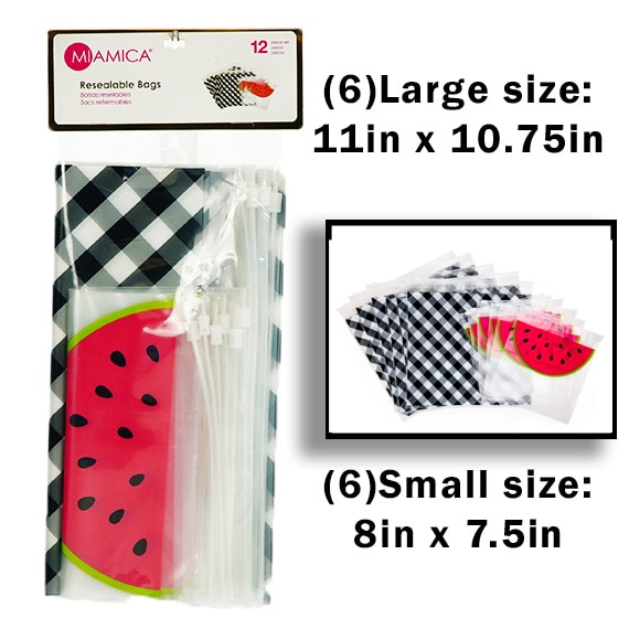 Watermelon Gingham Resealable Bags 12PC