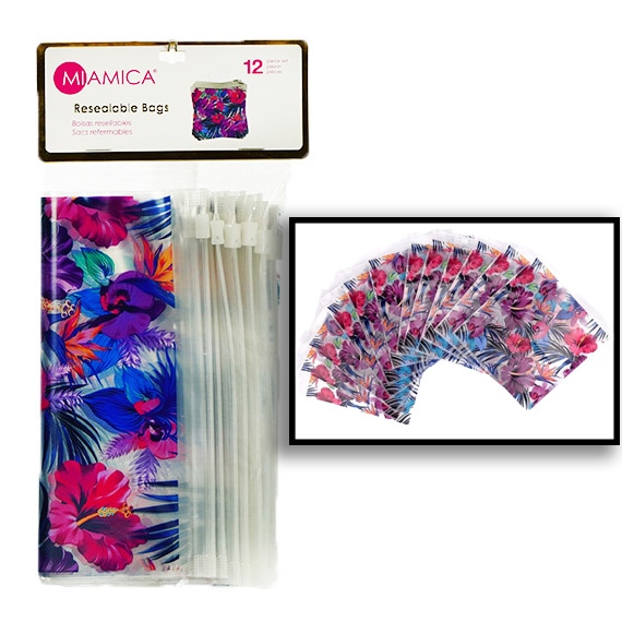 Pink-Purple Floral Reseal Bags 8in x 7.5in 12PC