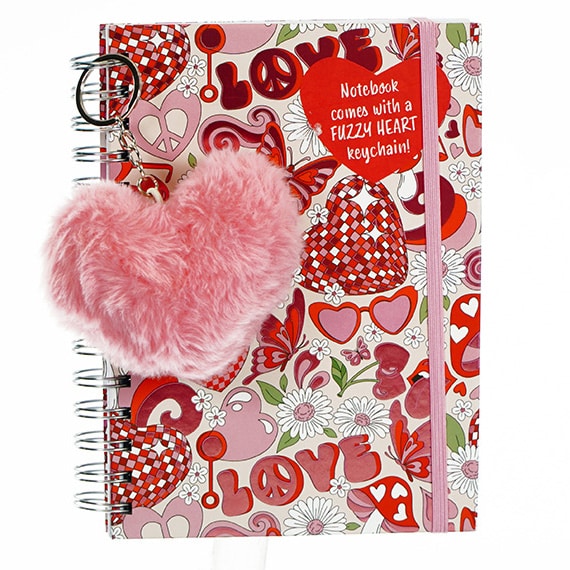 Hardcover Spiral Journal Heart 300Pg W/Band & Keychain 7x8in