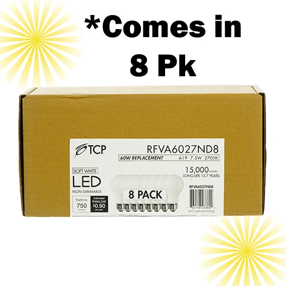 LED Soft White ND A19 750 Lm 60W 8 Pk  UL CAN-US