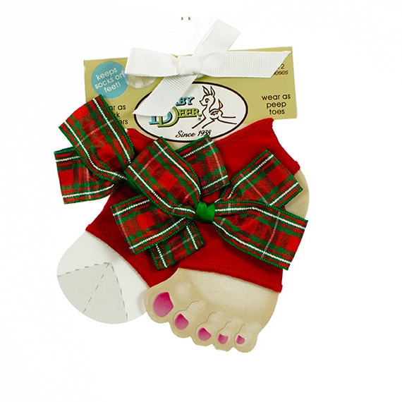 Baby Socks Holiday Peep Toe W/Red/Green Ribb 0-12M