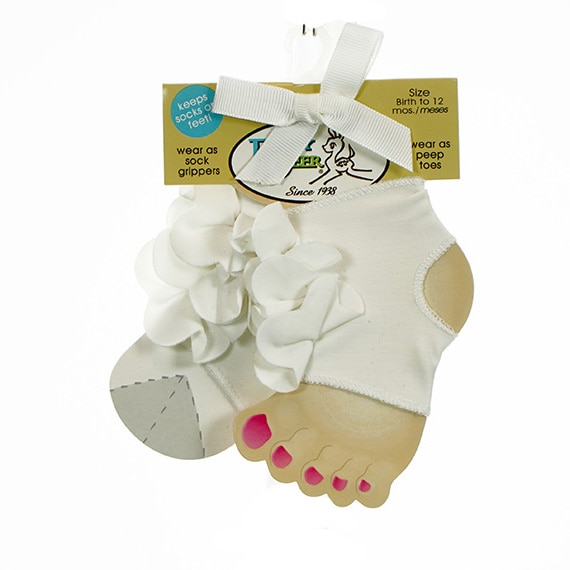 Baby Socks Peep Toe W/Flower Decal White 0-12M