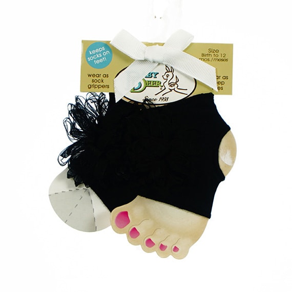Baby Socks Peep Toe W/Flower Decal Black 0-12M