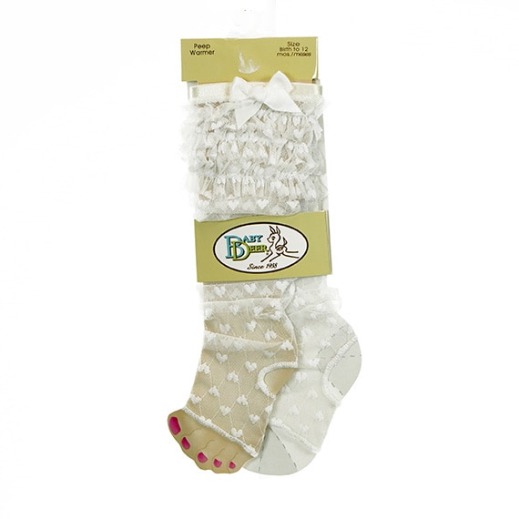 Baby Socks Peep Toe Leg Warmer White Heart Lace 0-12M