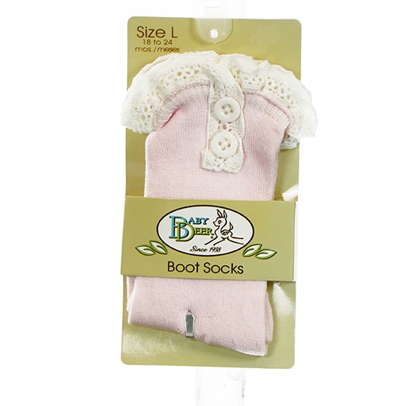 Baby Boot Sock W/Lace & Buttons Pink L 18-24M