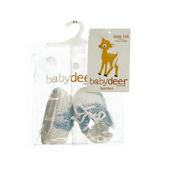 Baby Bootie Crochet Saddle White & Blue NB 0-3M
