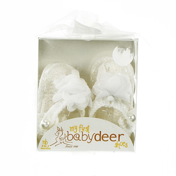 Baby Bootie Crochet Sandal White W/ Chiffon Flower NB 0-3M