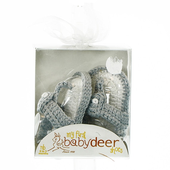 Baby Bootie Crochet Sandal Gray W/White Trim NB 0-3M