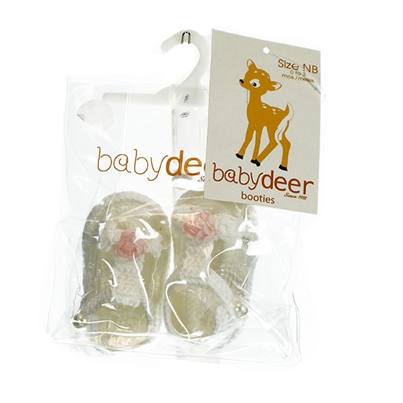 Baby Bootie Crochet Sandal White W/Pink Flower NB 0-3M