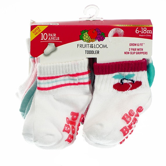 RO-Fruit Of The Loom Ankle G 10Pk Grow Retro 6-18 Months