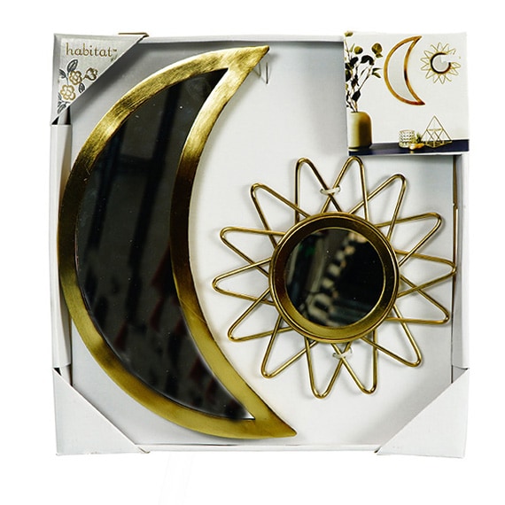 Décor MIrror Wall 2PC Set -Sun and Moon 14x14in