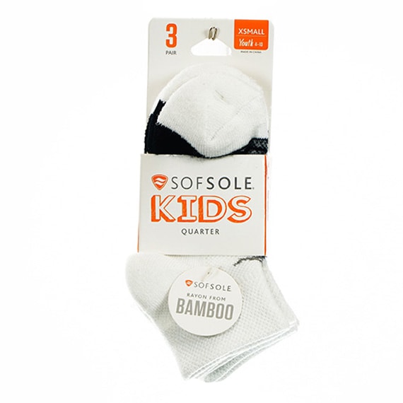 Qtr Sock Dbl Toe Stripe Wht 3Pk Youth 4-10 PP $10