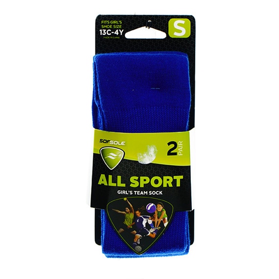 All Sport Team Sock Royal 2Pk Youth Girls 13C-4Y PP $7.99