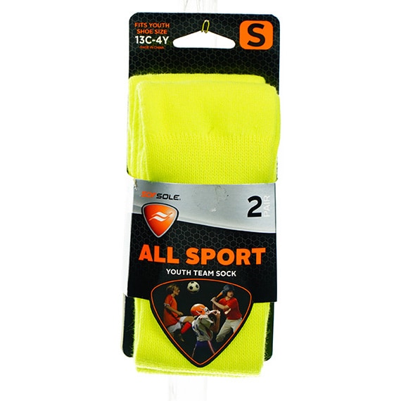All Sport Sock Yellow 2Pk Youth 13C-4Y PP $7.99
