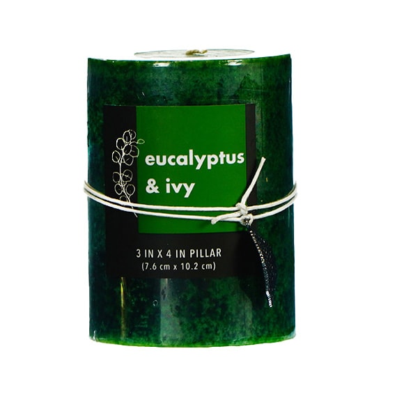 Candle Mottled Pillar 3X4 Eucalyptus & Ivy