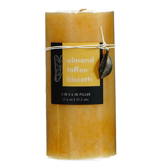 Candle Mottled Pillar 3X6 Almond Toffee Biscotti