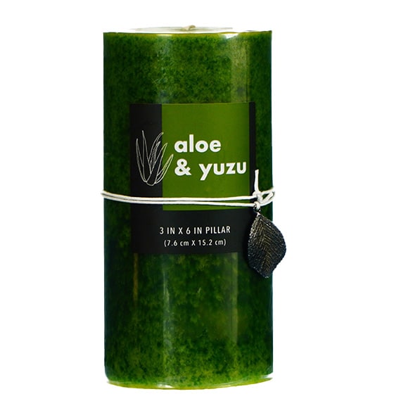Candle Mottled Pillar 3X6 Aloe & Yuzu