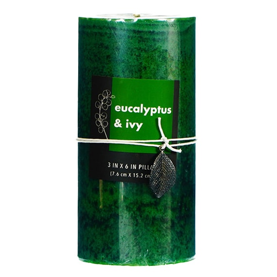 Candle Mottled Pillar 3X6 Eucalyptus & Ivy