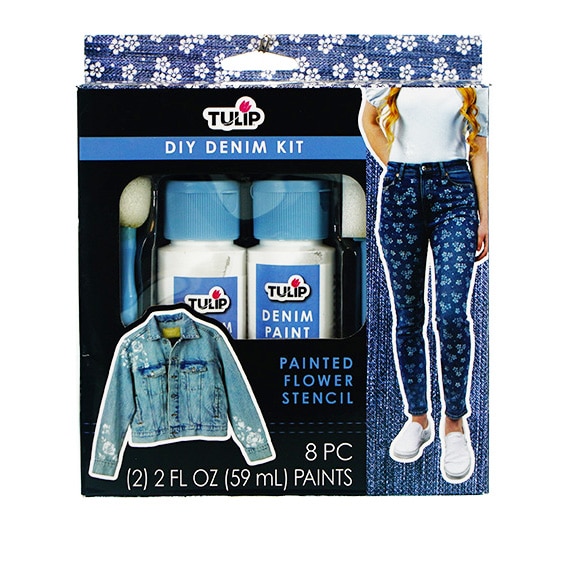 Tulip DIY Denim Paint & Stencil Kit (2) 2 FL OZ Ea 8Pc Kit