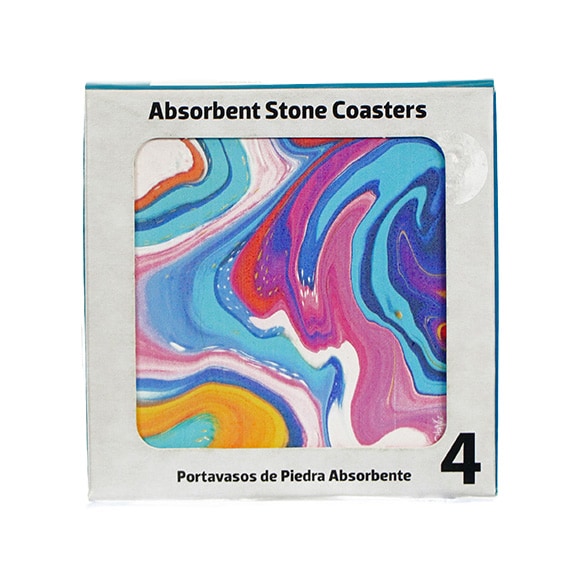 Coaster Color Swirl Assorted 4Pk Set 4x4in