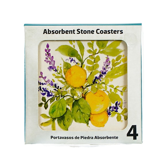 Coasters Watercolor Lemons 4 Pk Set 4x4in