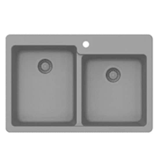 Sink Dual Mount 60/40 Double Bowl GRY Granite Comp 33x22x9.5