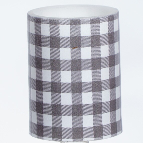 LED Candle Light Gray/White Small Buffalo Check Pillar 3X4