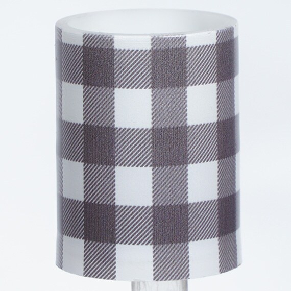 LED Candle Light Gray/White Large Buffalo Check Pillar 3X4