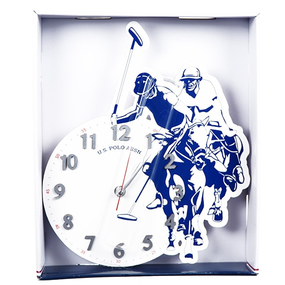 Polo Match Wall Clock White/Blue 13x11in