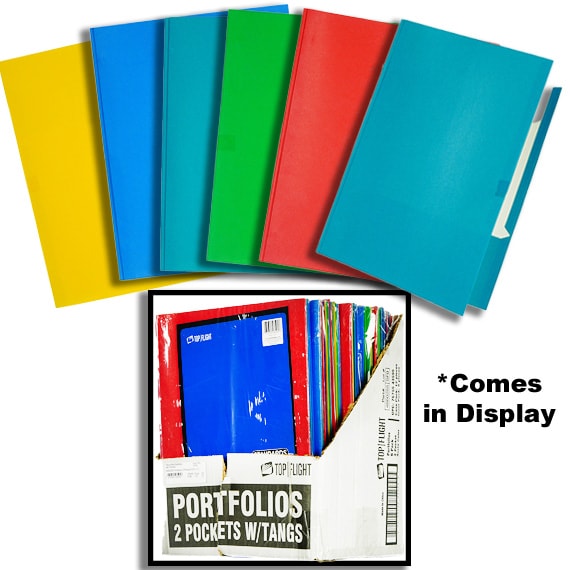 Portfolios 2 Pocket 9.25 x 11.5in Port 3 Tangs 6PK Multi-Color