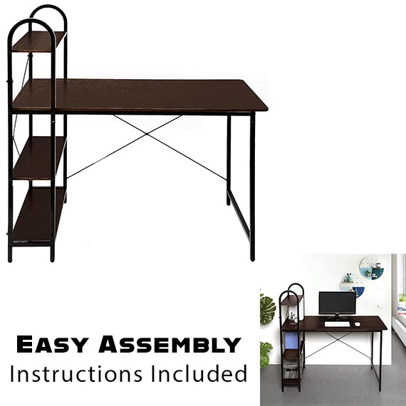 Computer Desk w/Shelves Walnut, 45.25x47.25x23.5