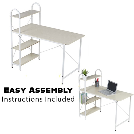Computer Desk w/Shelves White, 45.25x47.25x23.5
