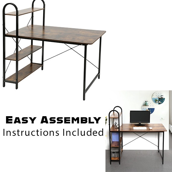 Computer Desk w/Shelves Rustic Black, 45.25x47.25x23